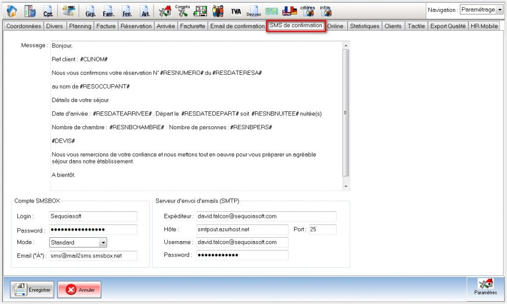 SMS de confirmation de réservation - paramétrage winhôtel