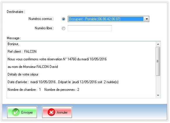 SMS de confirmation de réservation depuis le logiciel hôtelier inhôtel