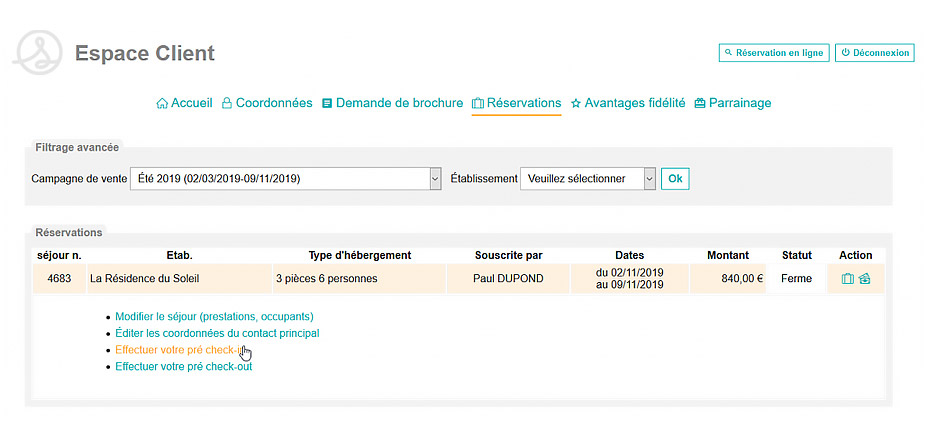 pré check-in Resalys neo